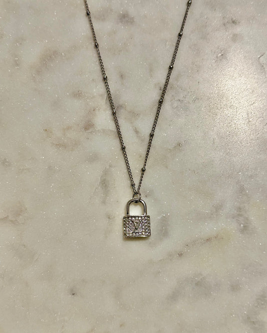 LV rhinestone lock necklace