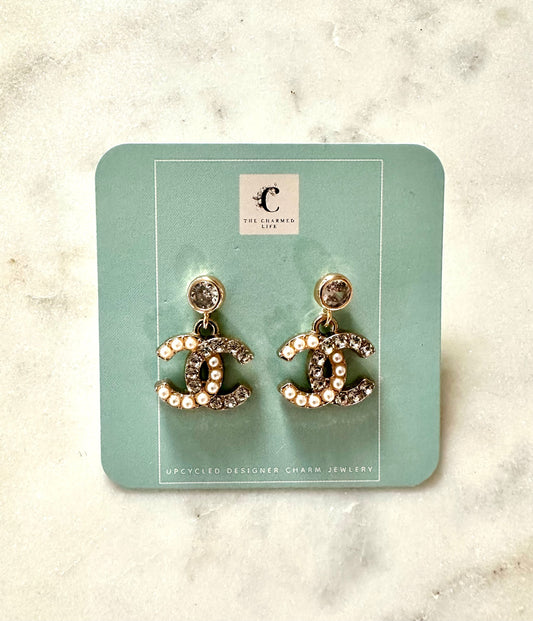 CC pearl and rhinestone earrings