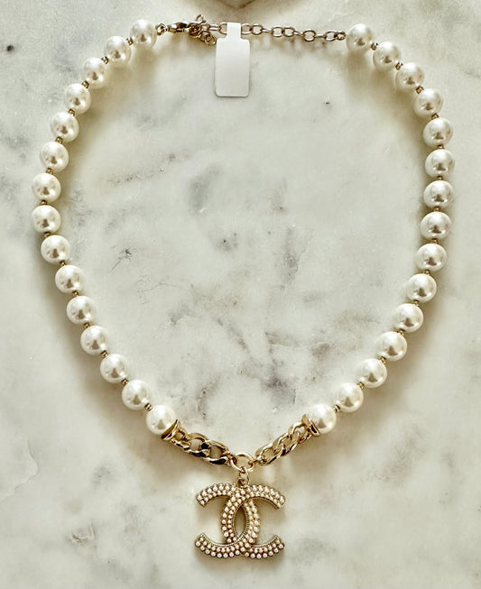CC white pearl necklace