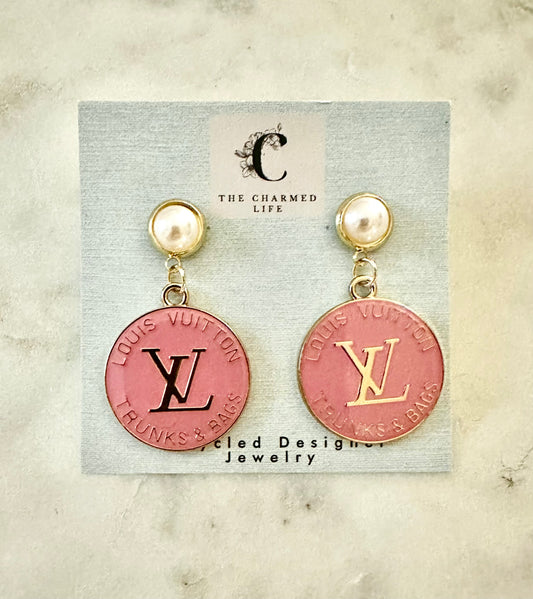 LV Hot pink faux pearl trunks&bag earrings