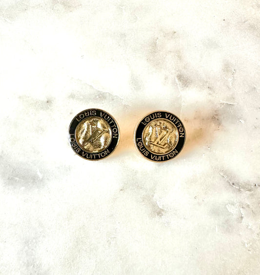 LV black button earrings