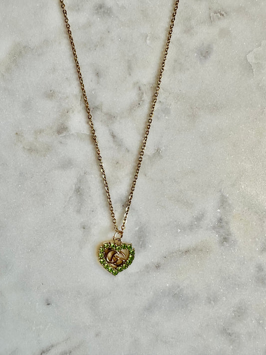 Gucci green rhinestone heart necklace