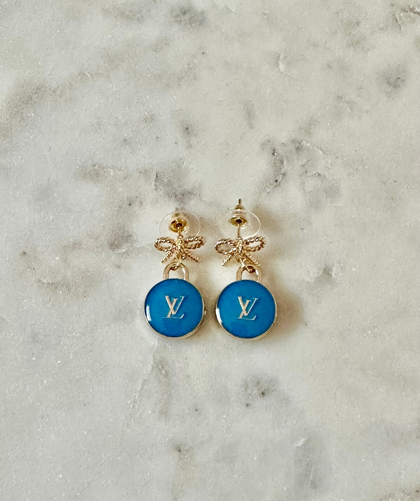 LV blue bow earrings