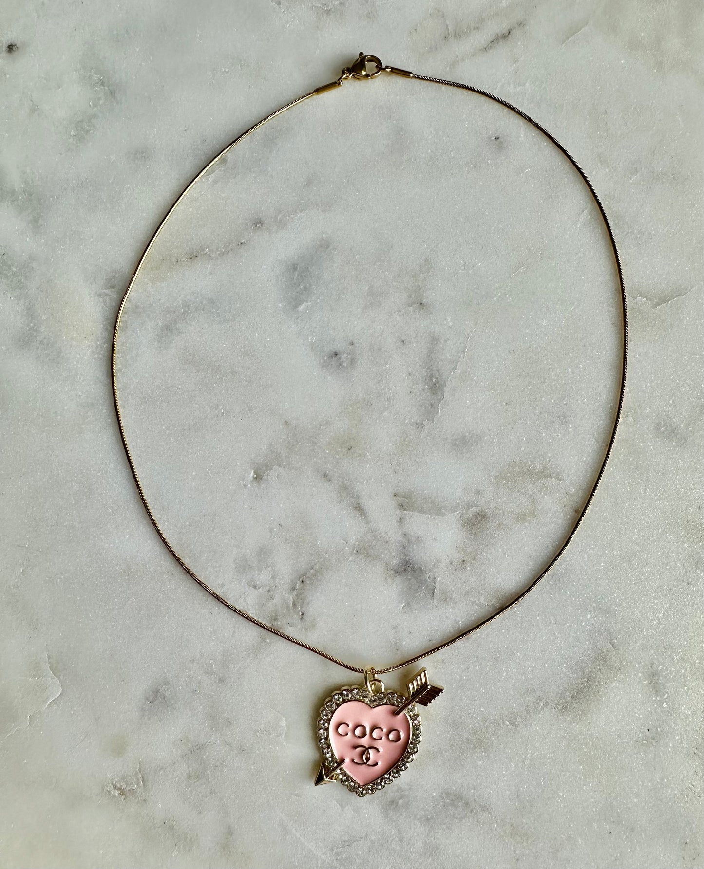 Coco pink heart with rhinestone necklace