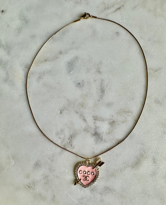 Coco pink heart with rhinestone necklace