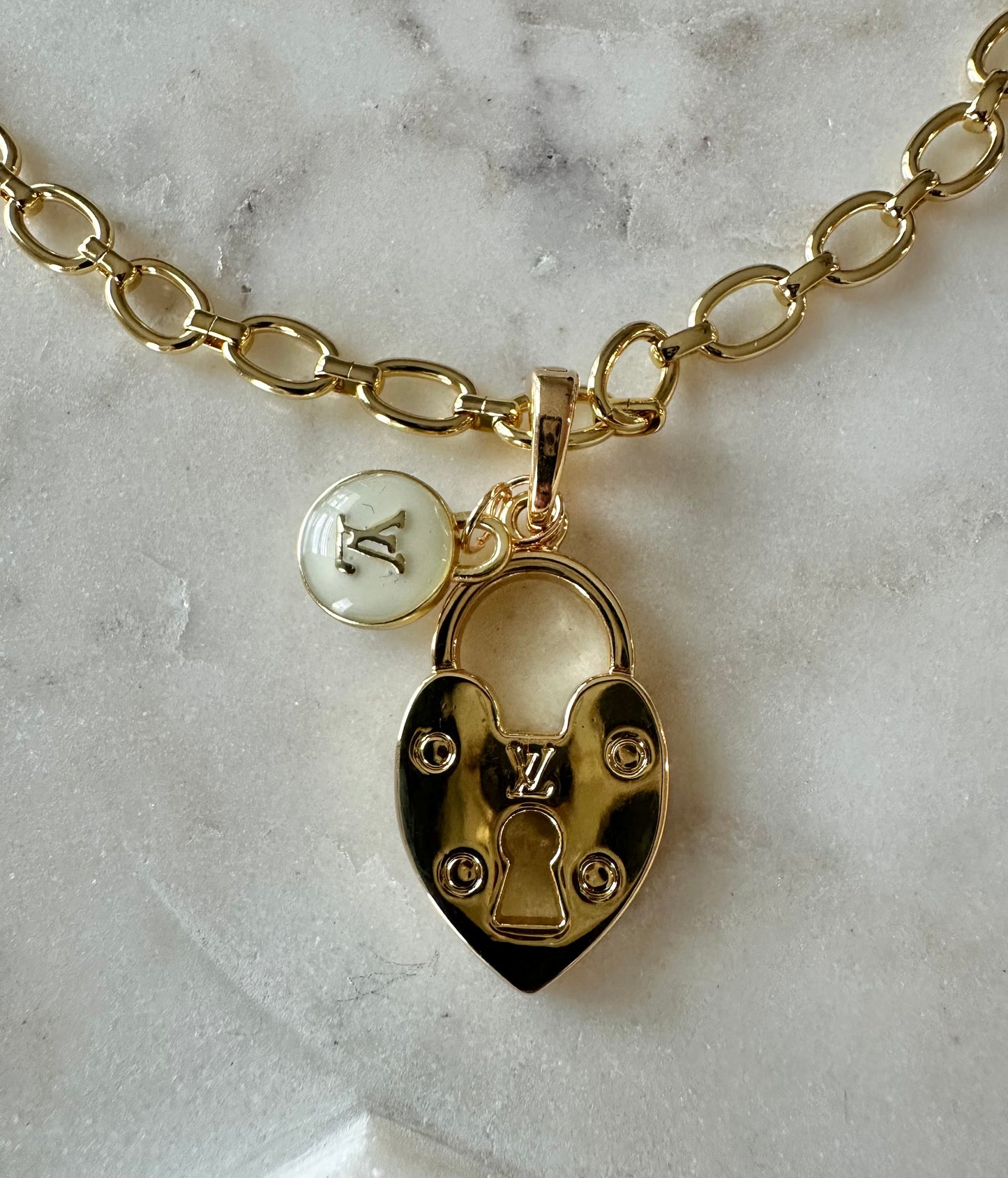 LV gold heart lock necklace 16”
