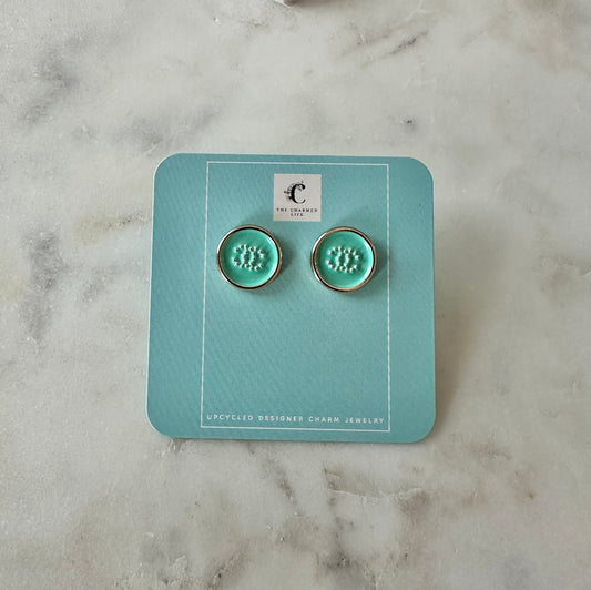 CC button earrings Tiffany blue