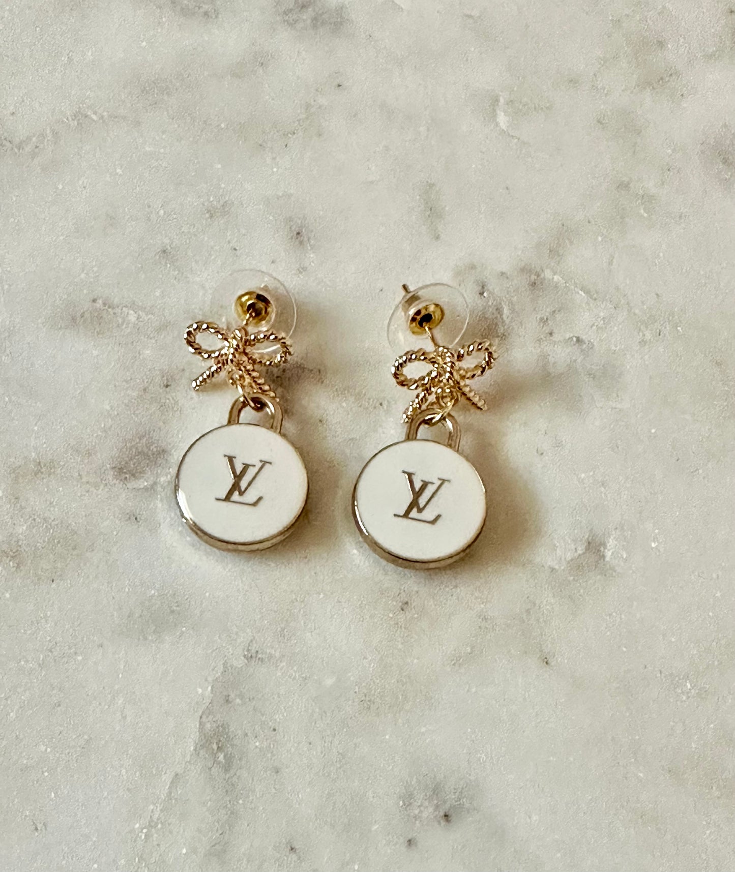 LV white bow earrings