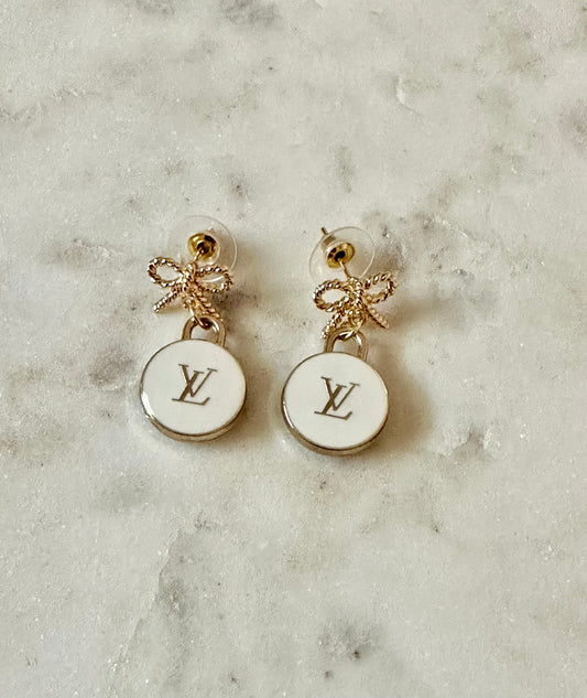 LV white bow earrings