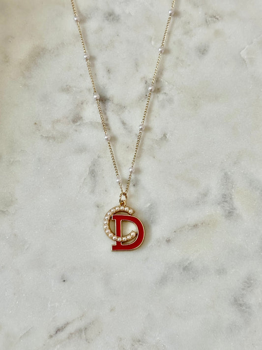 CD Pearl and Red necklace