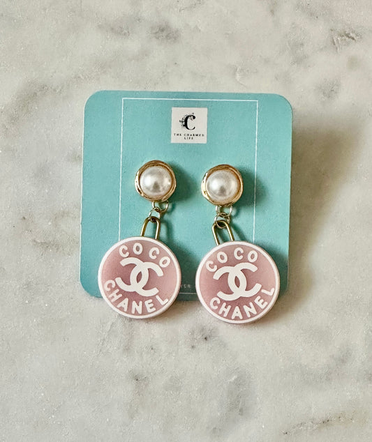 CC pink resin pearl earrings