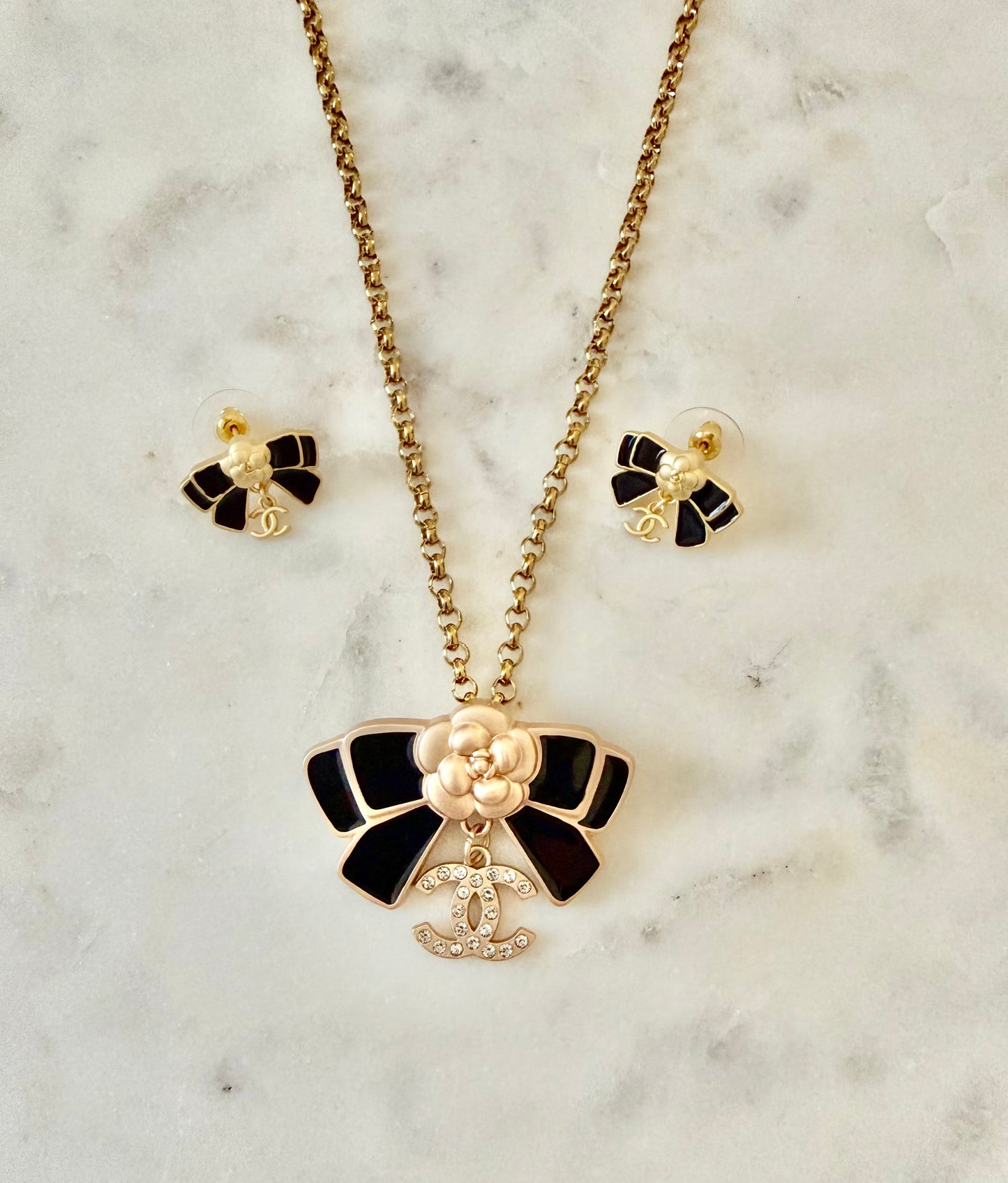 CC Bow necklace and earring set