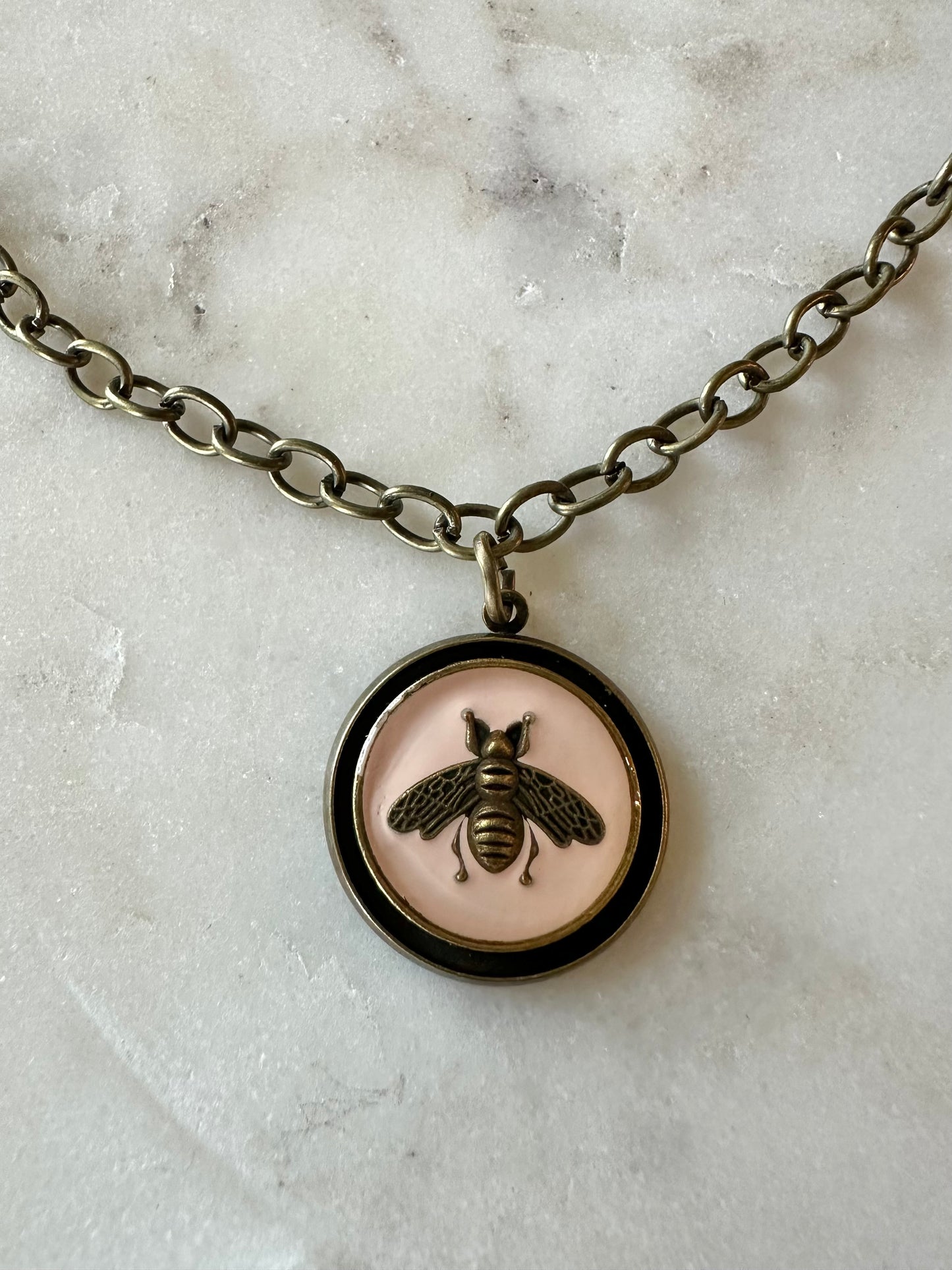 Gucci pink bee bronze necklace 16”