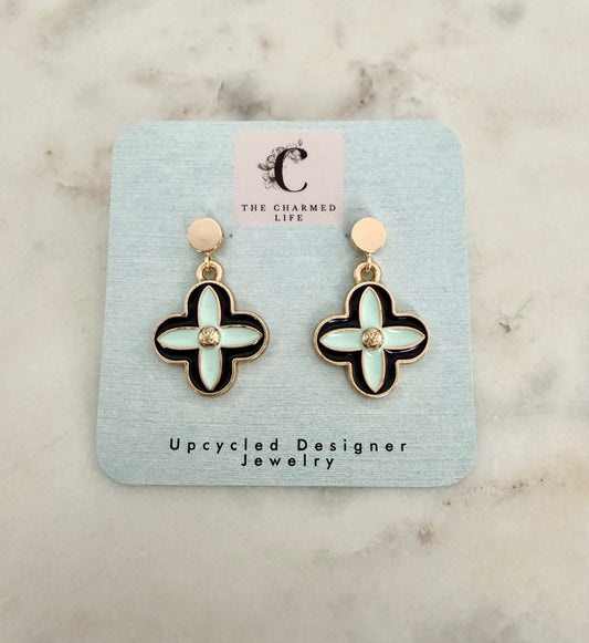 LV black and mint clover earrings