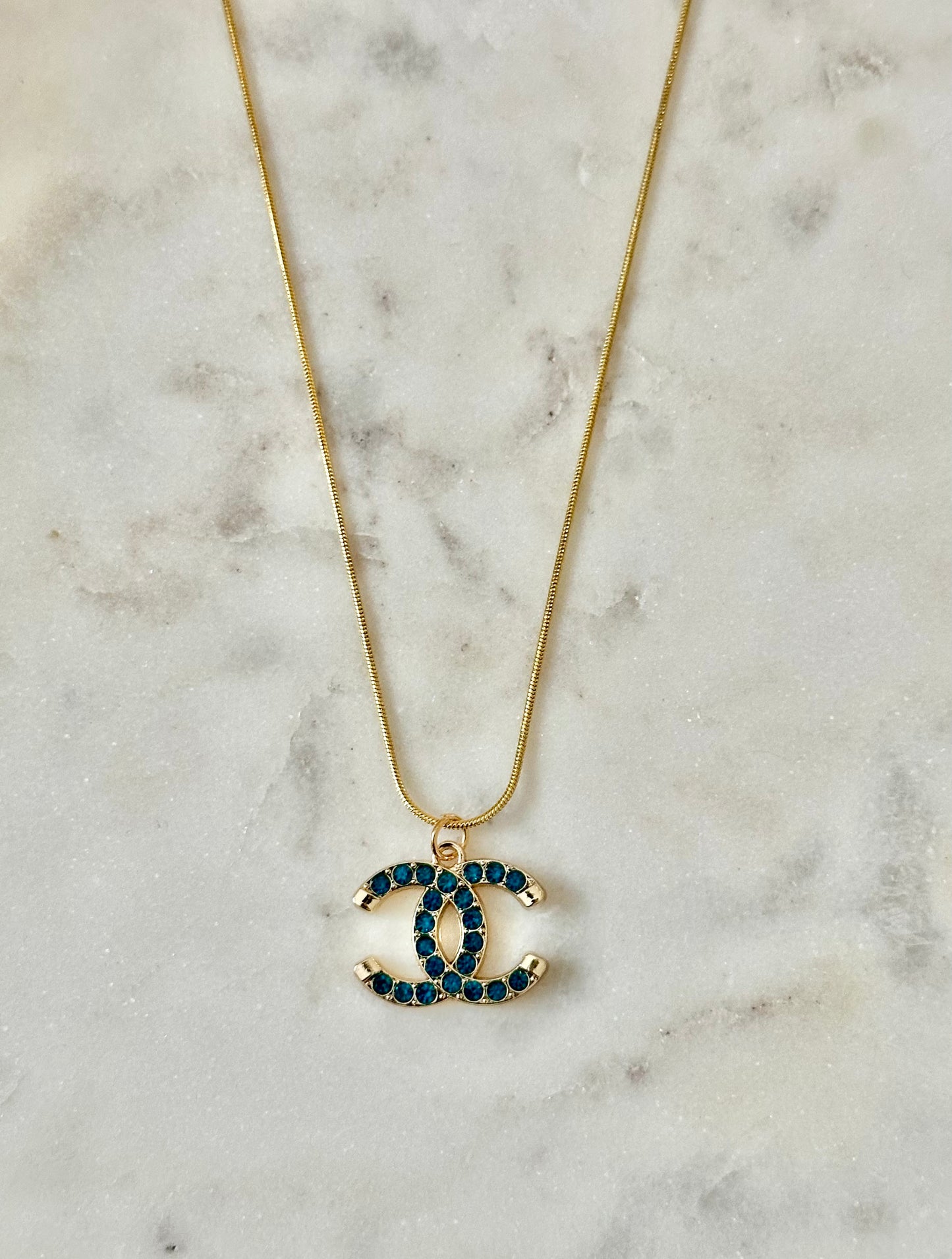 CC teal rhinestone necklace