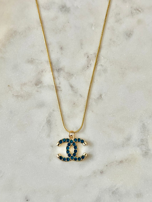 CC teal rhinestone necklace
