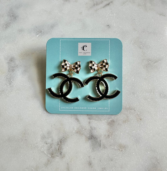 CC black and white bow earrings
