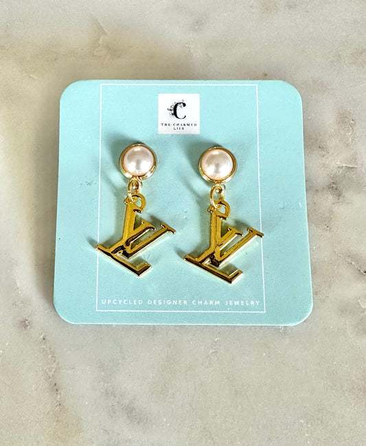 LV with faux pearl earrings