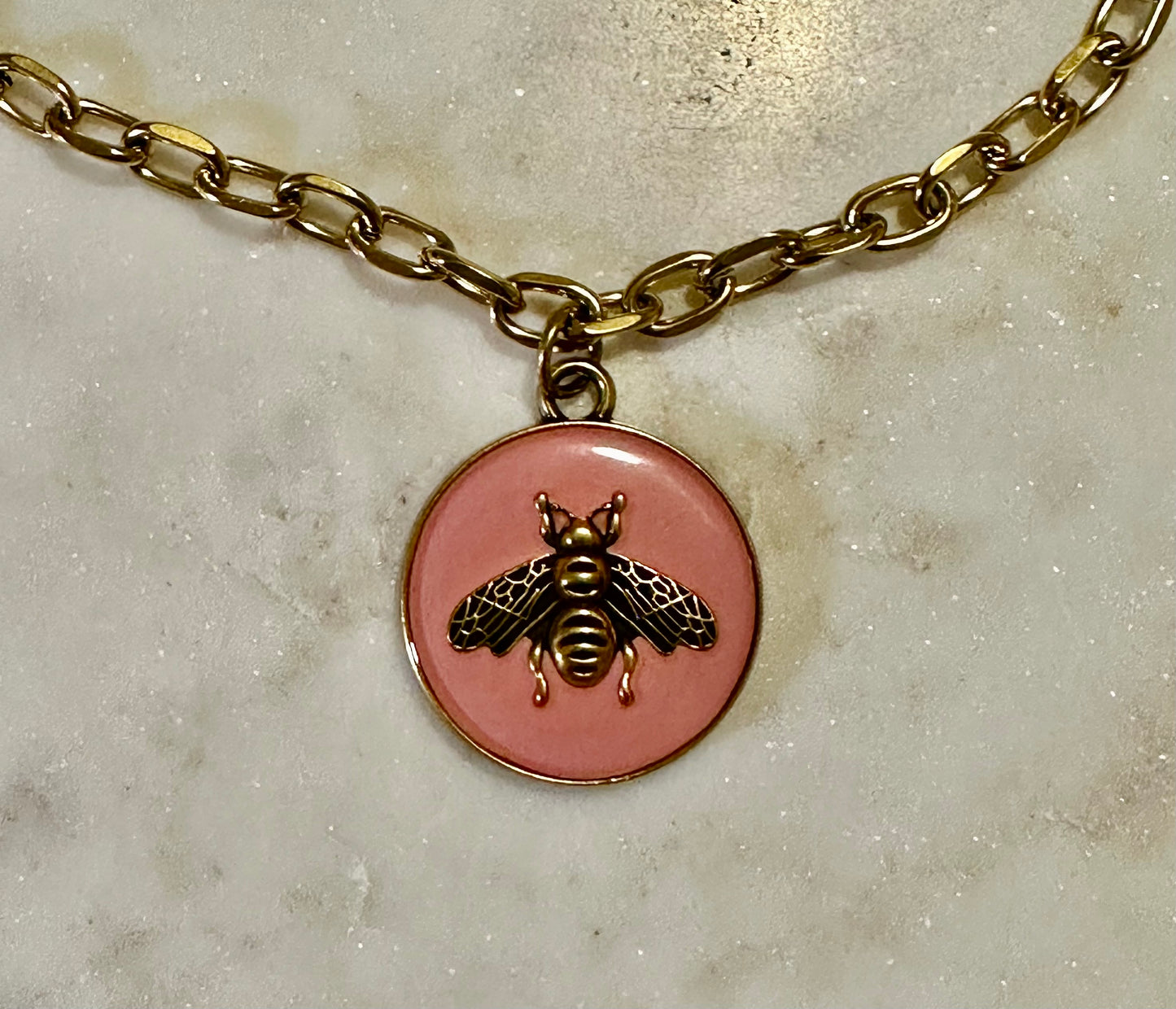 Gucci pink bee medallion necklace