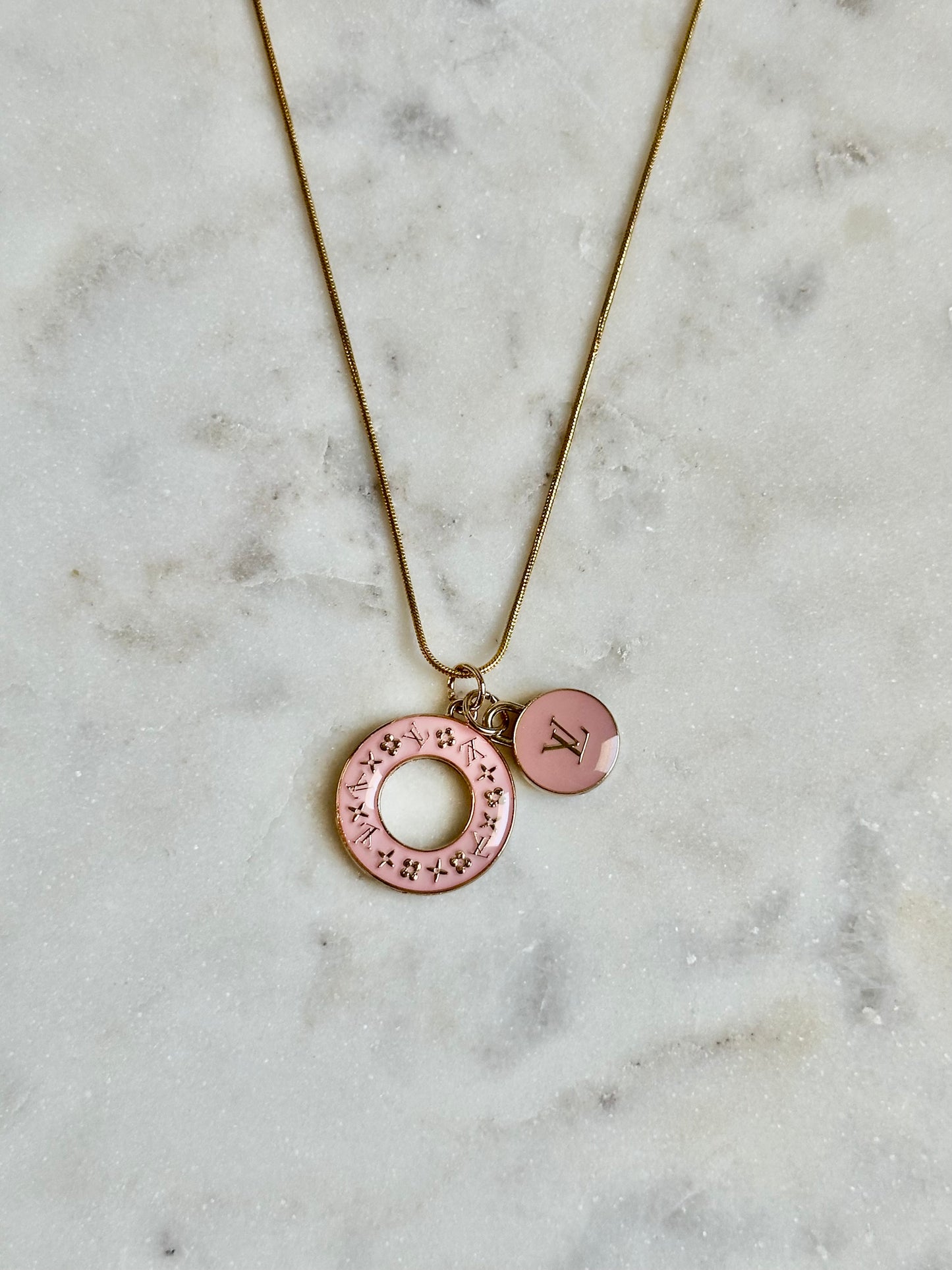 LV pink donut necklace