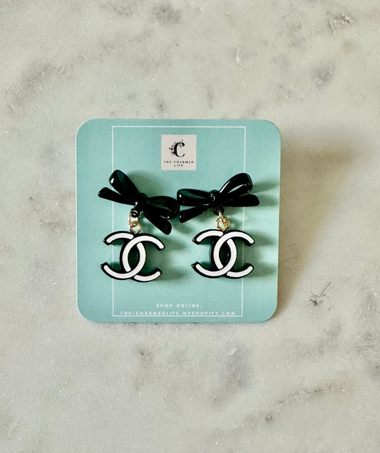 CC black and white bow earrings