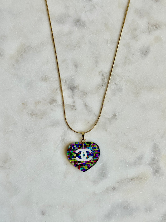 CC multi color heart resin necklace
