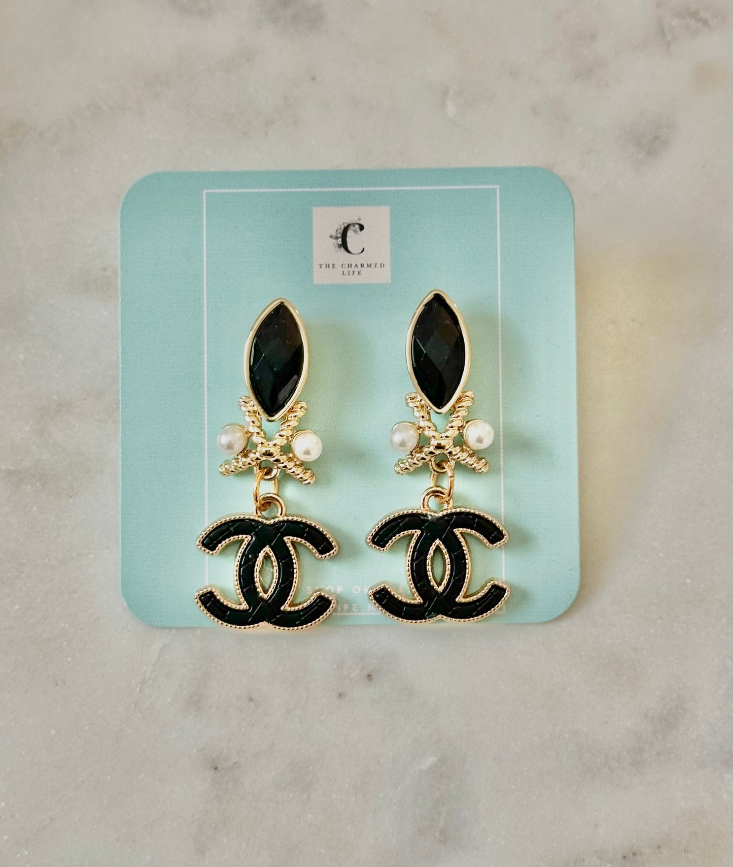 CC black and pearl earrings
