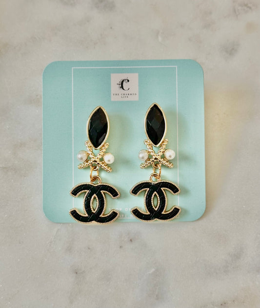 CC black and pearl earrings