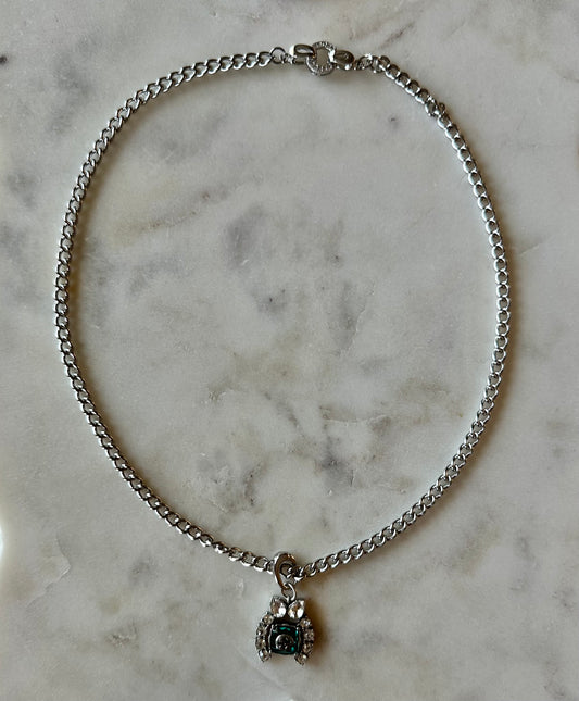 Gucci green and rhinestone necklace 16”