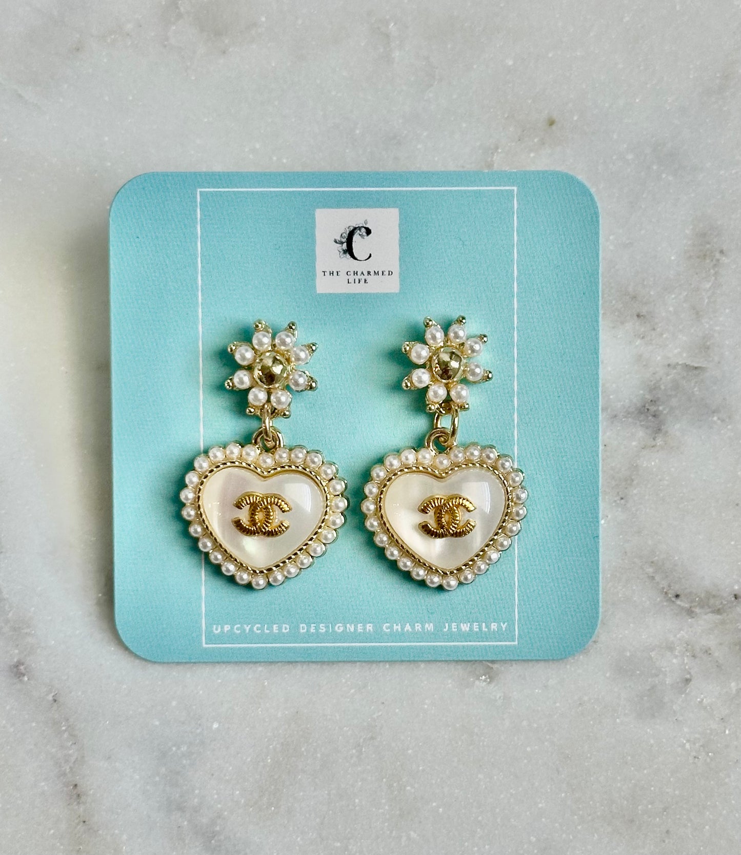 CC pearl heart earrings