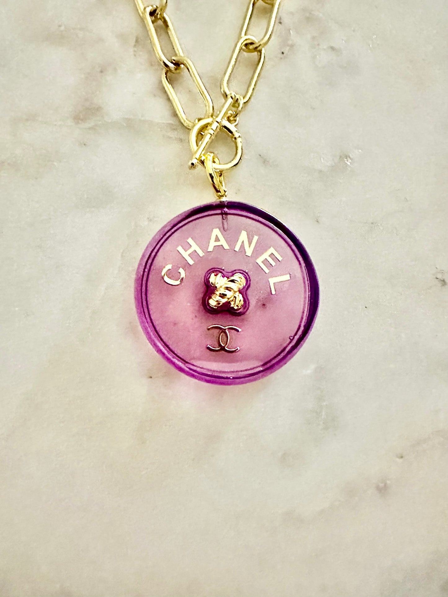 CC purple resin medallion necklace