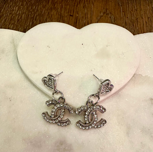 CC heart and rhinestone earrings