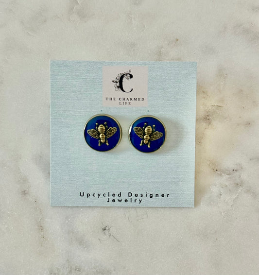 Gucci small blue bee earrings