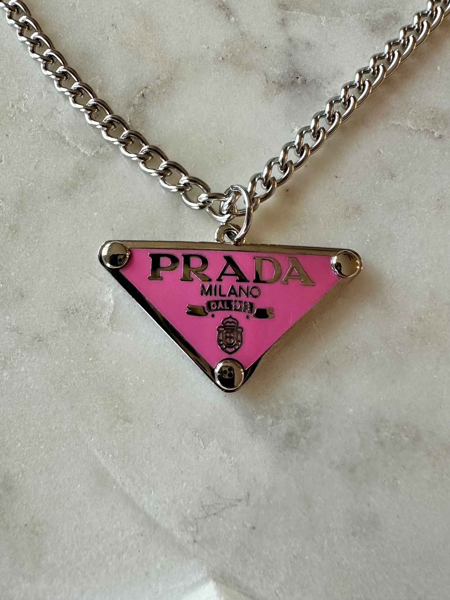 Prada pink stainless steel necklace 16”