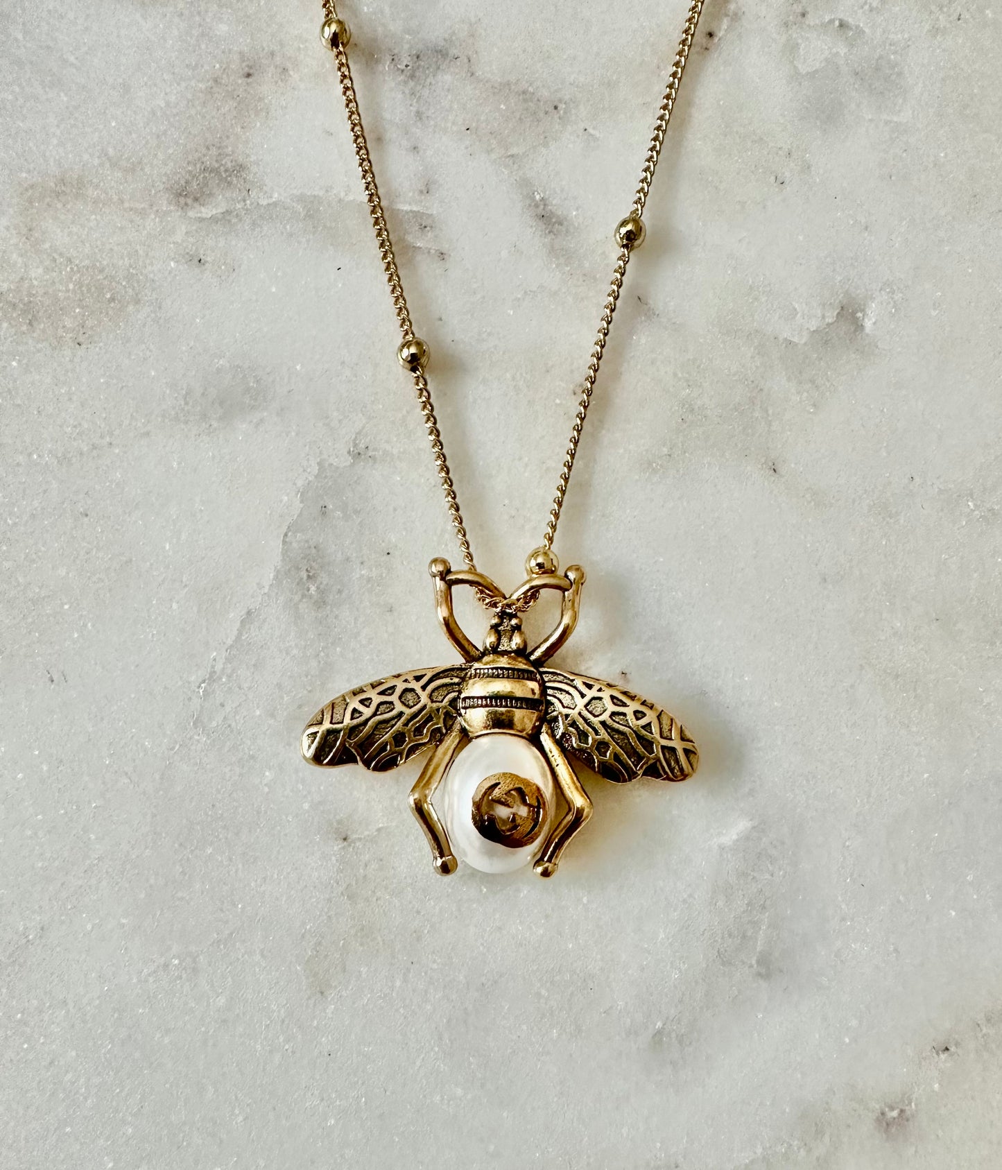 Gucci pearl bee necklace