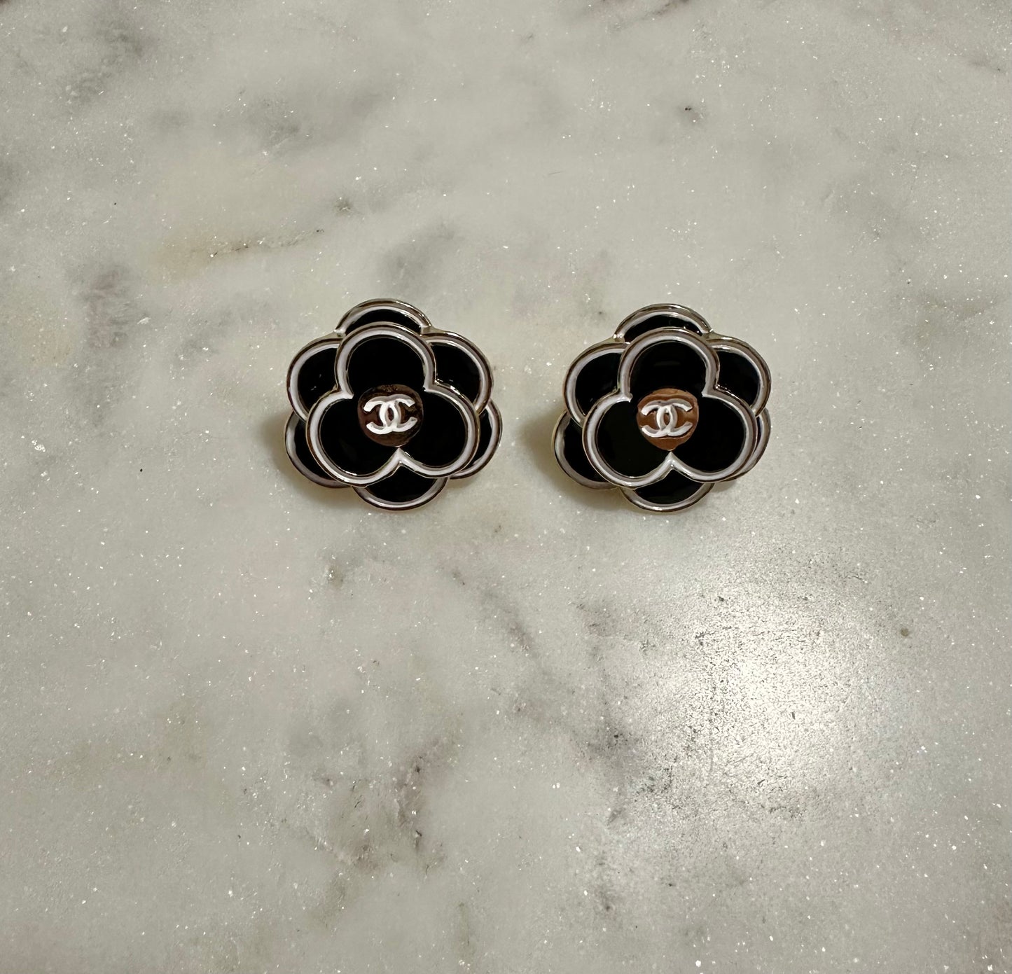 CC large Camellia flower button earrings