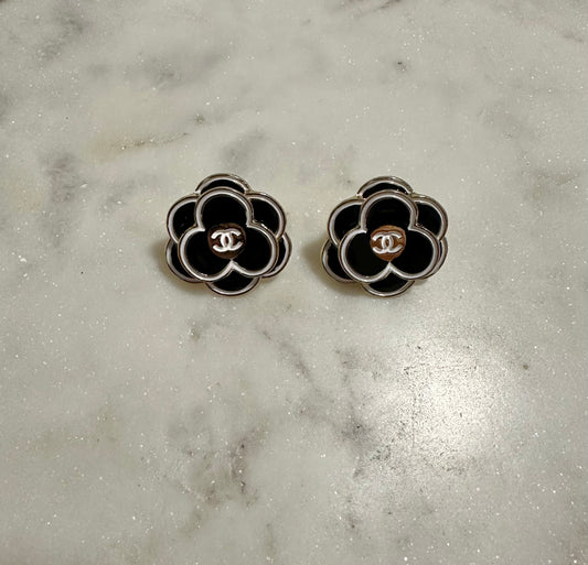 CC large Camellia flower button earrings