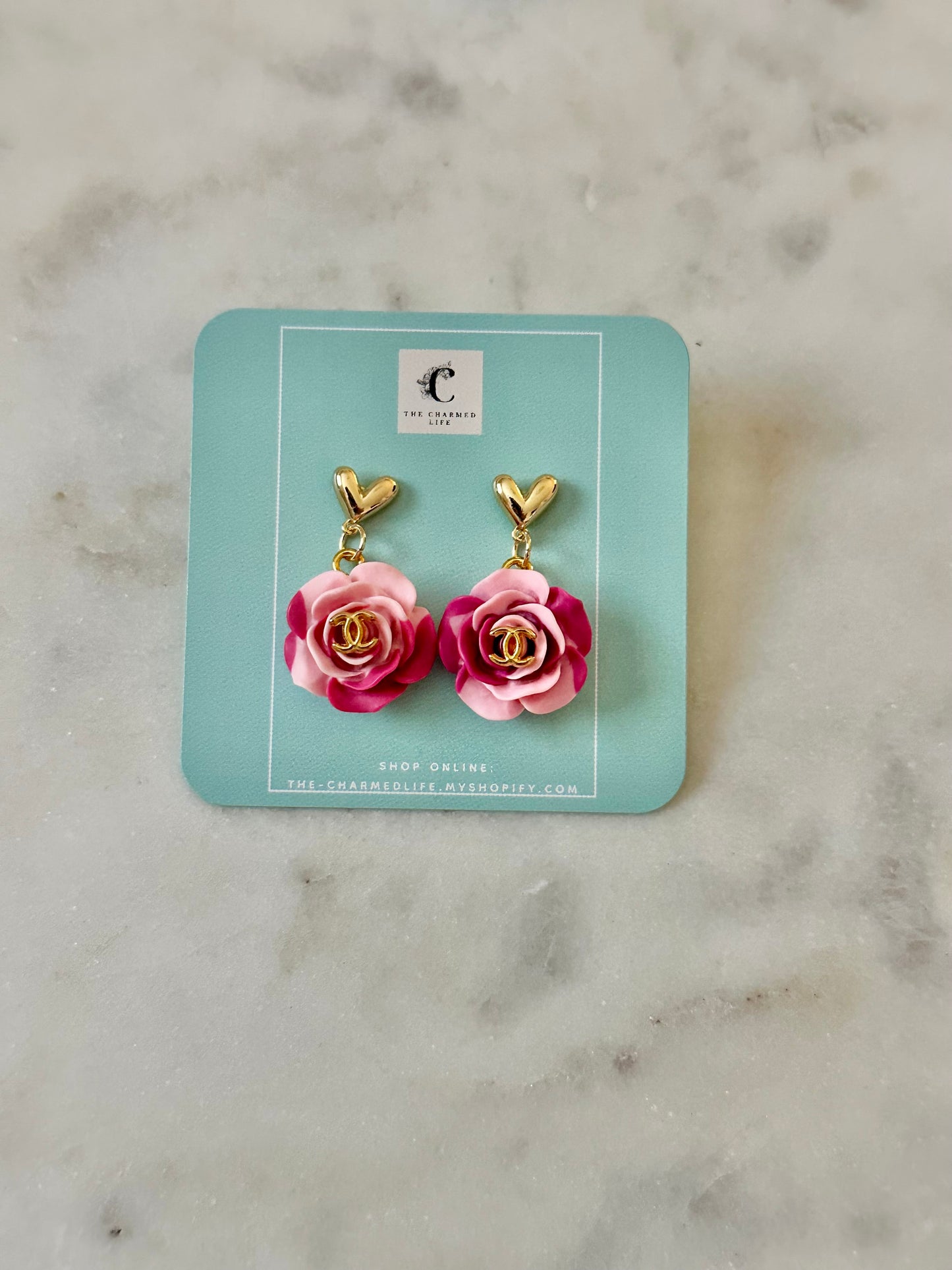 CC pink rose earrings