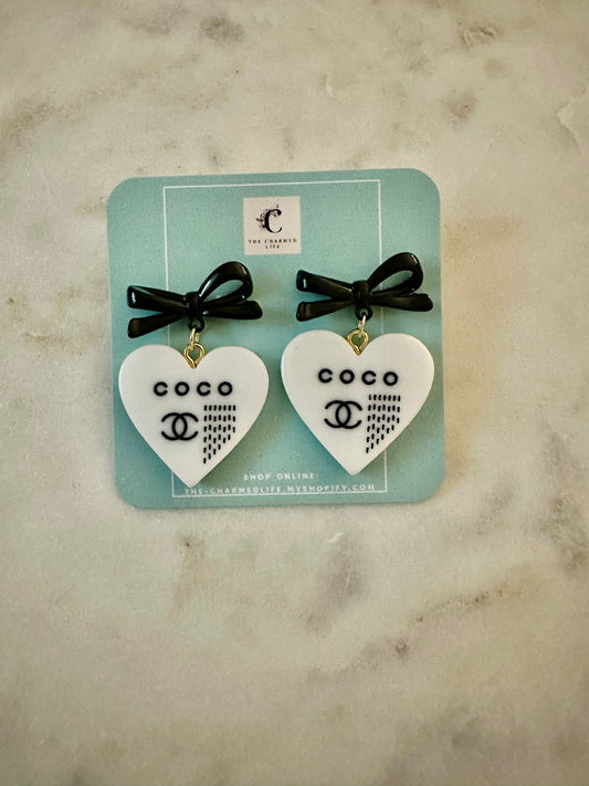 CC white resin heart earrings