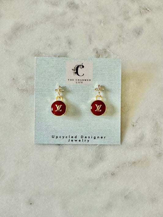 LV round red brown earrings