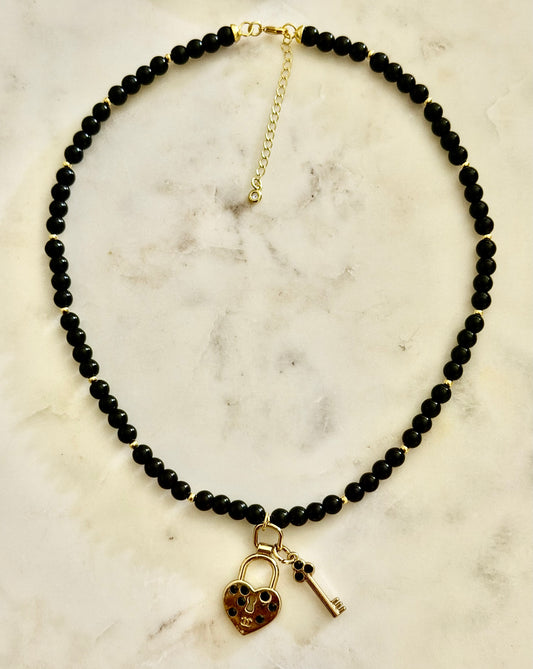 CC heart and key black Jasper necklace