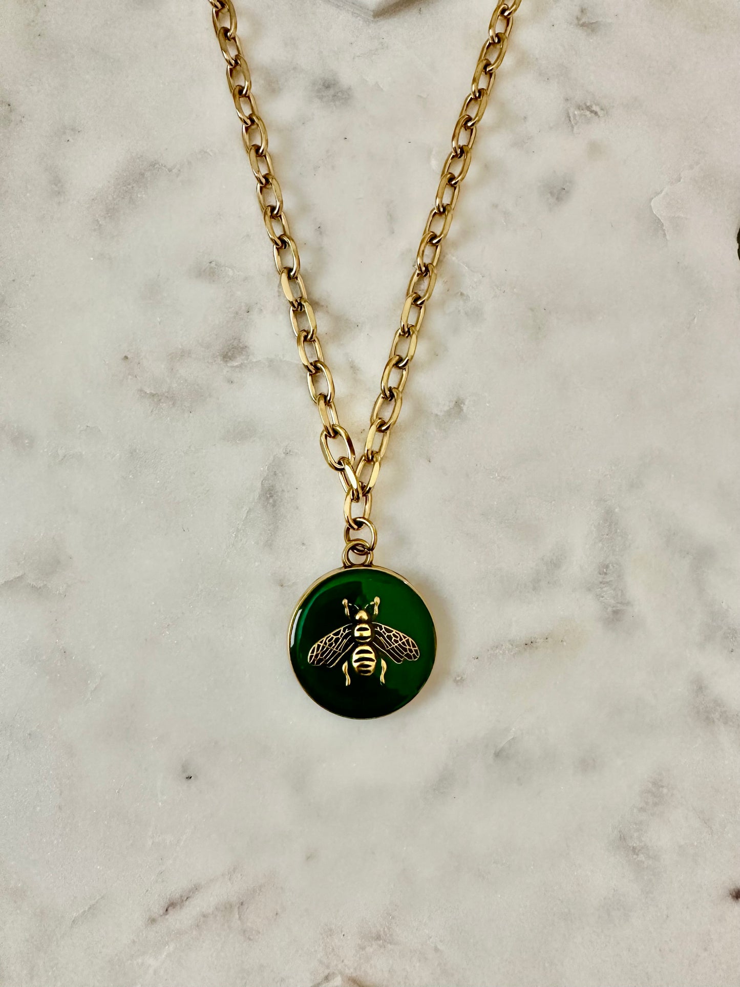 Gucci green bee necklace