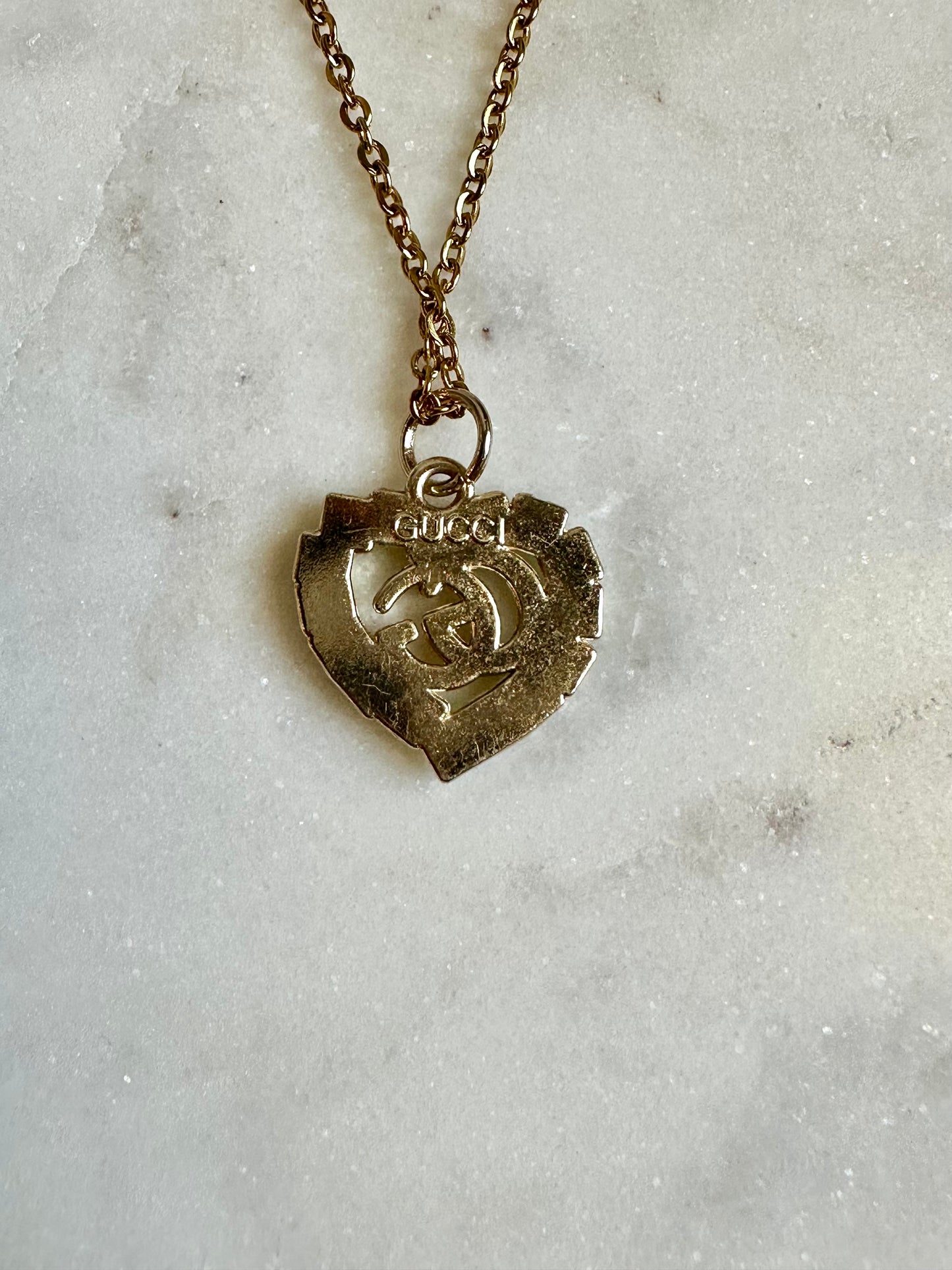 Gucci green rhinestone heart necklace