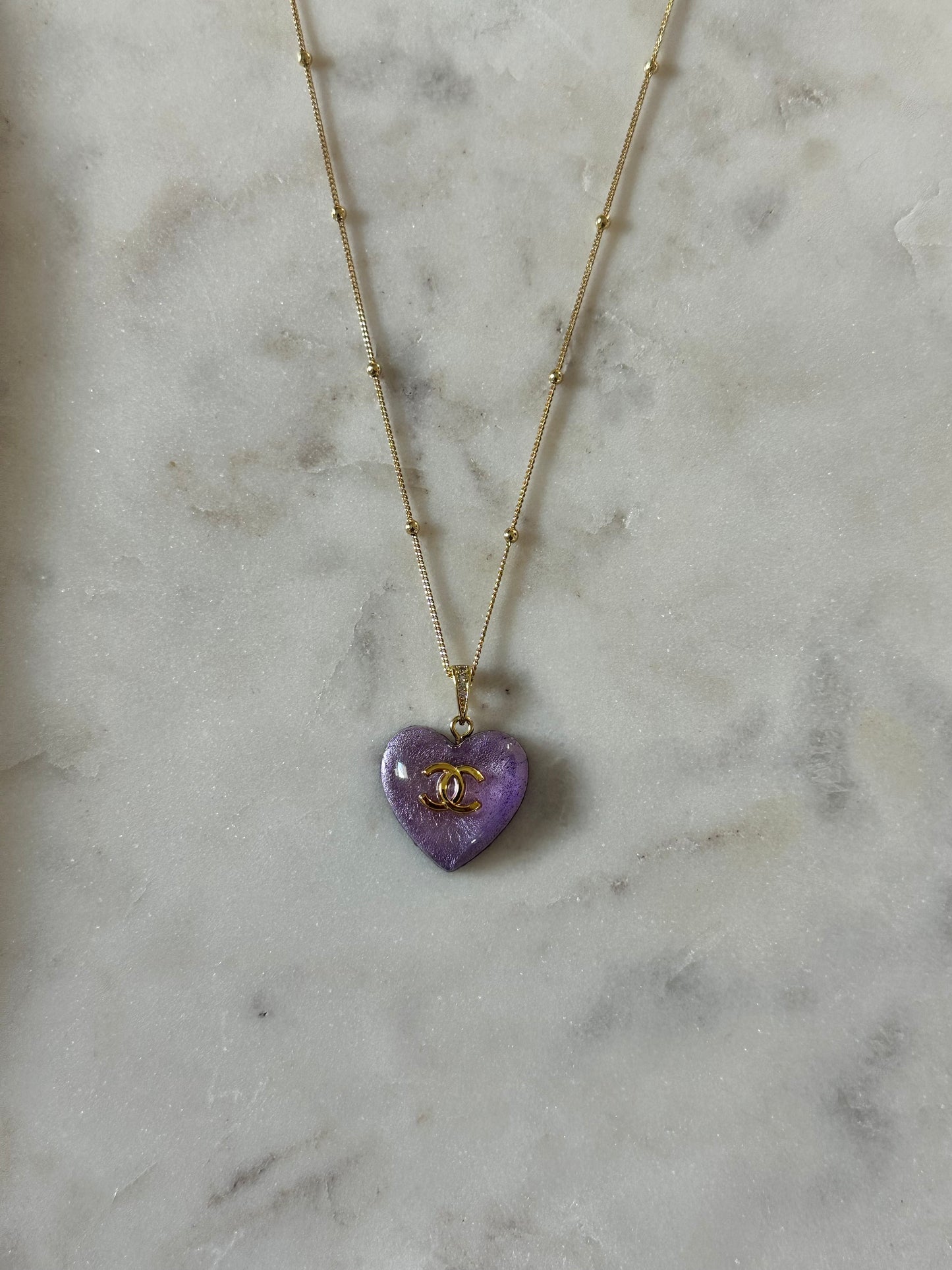 CC purple resin heart necklace