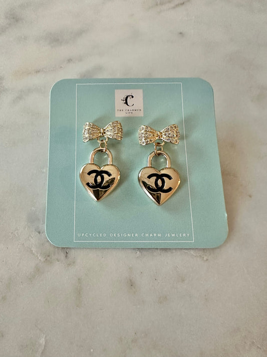 Chanel heart bow earrings