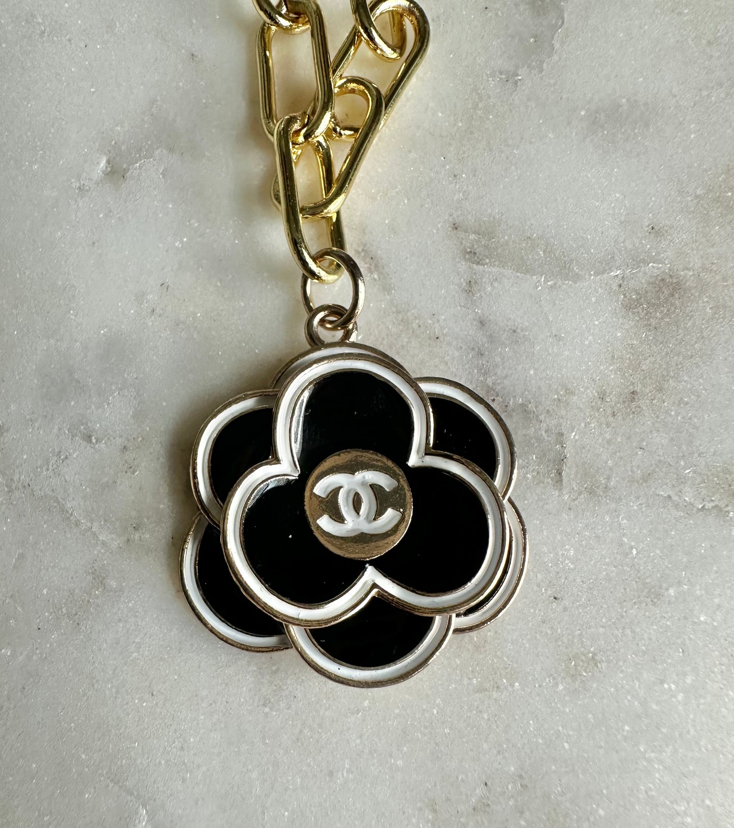 CC black camellia flower necklace
