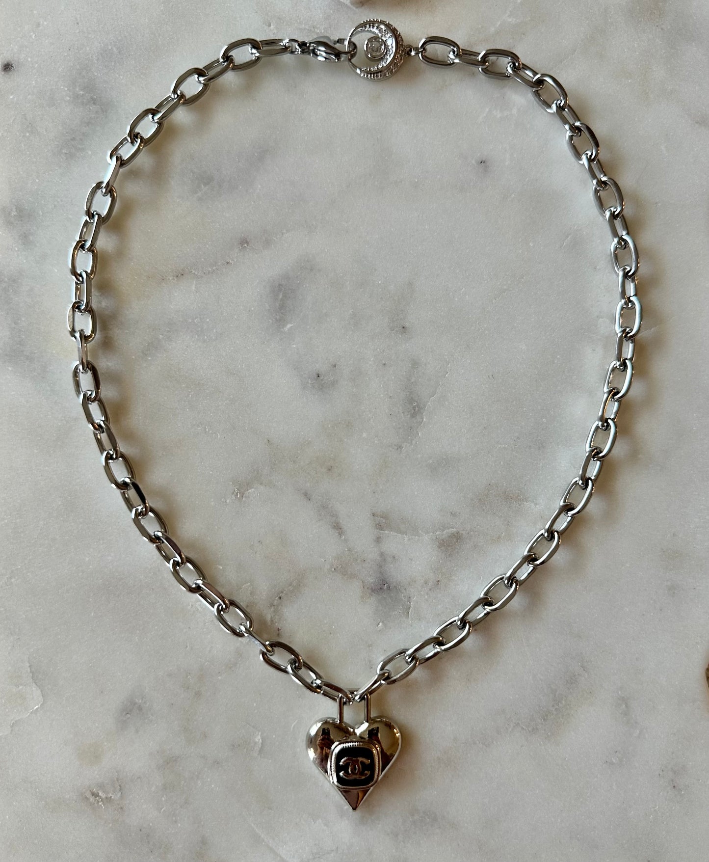 CC heart lock silver tone necklace 16”
