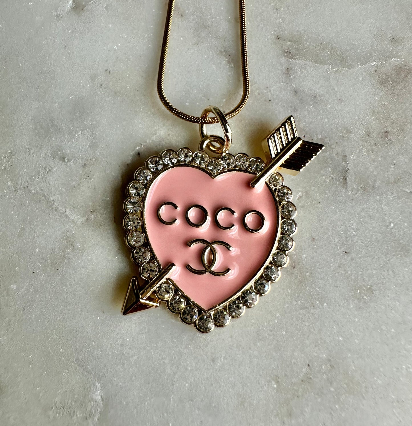 Coco pink heart with rhinestone necklace