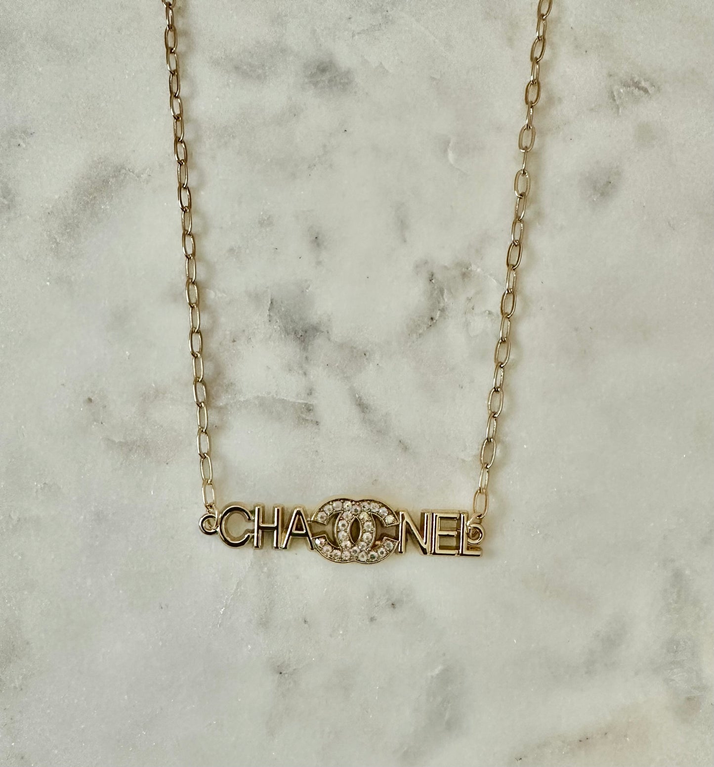 CC rhinestone bar necklace
