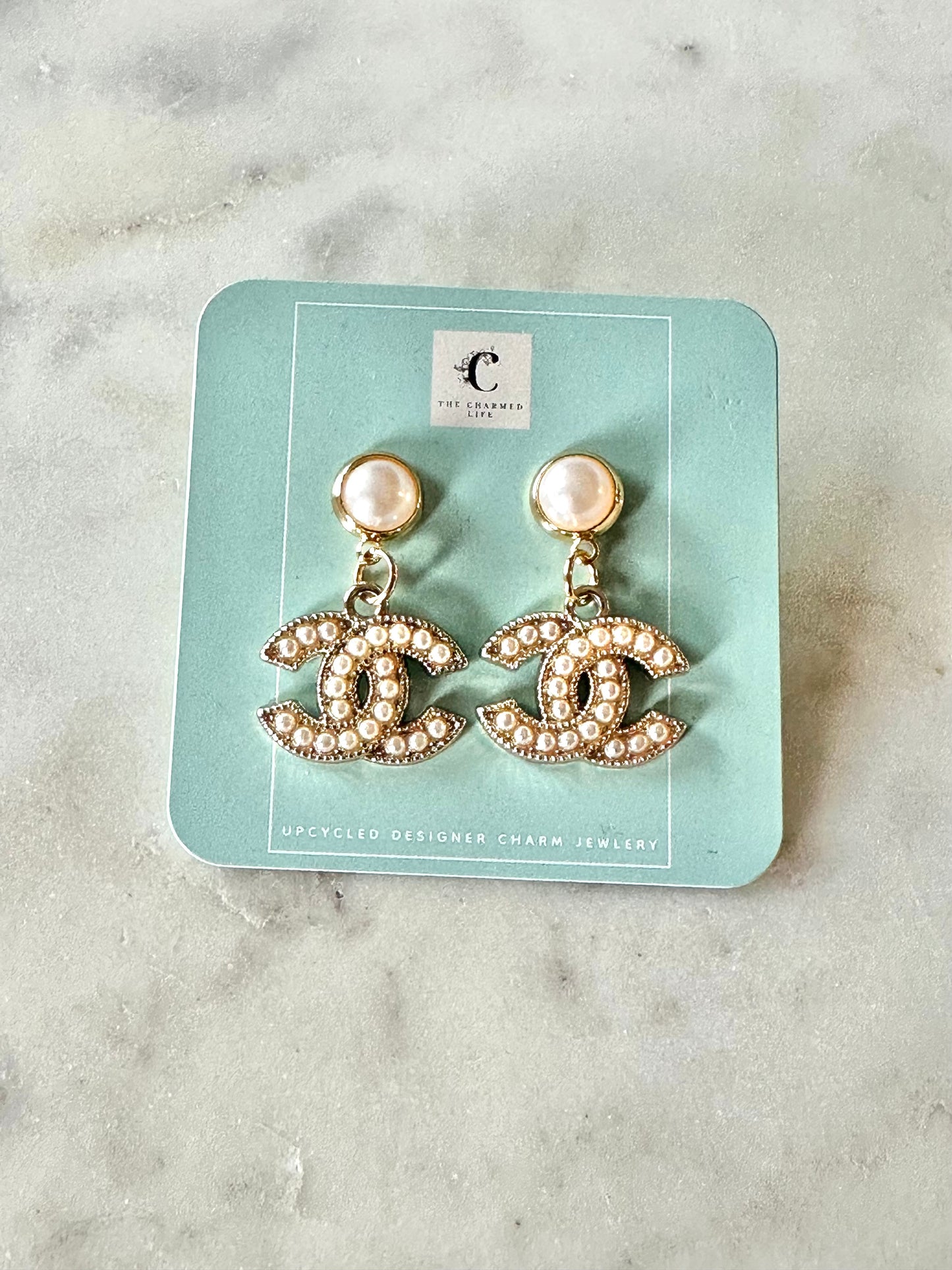 Faux pearl pendant earrings